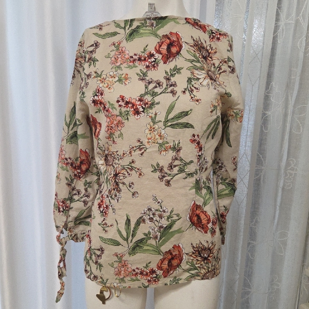 Hester & Orchard Floral Beige Women's Blusa Small Size - Picture 4 of 7